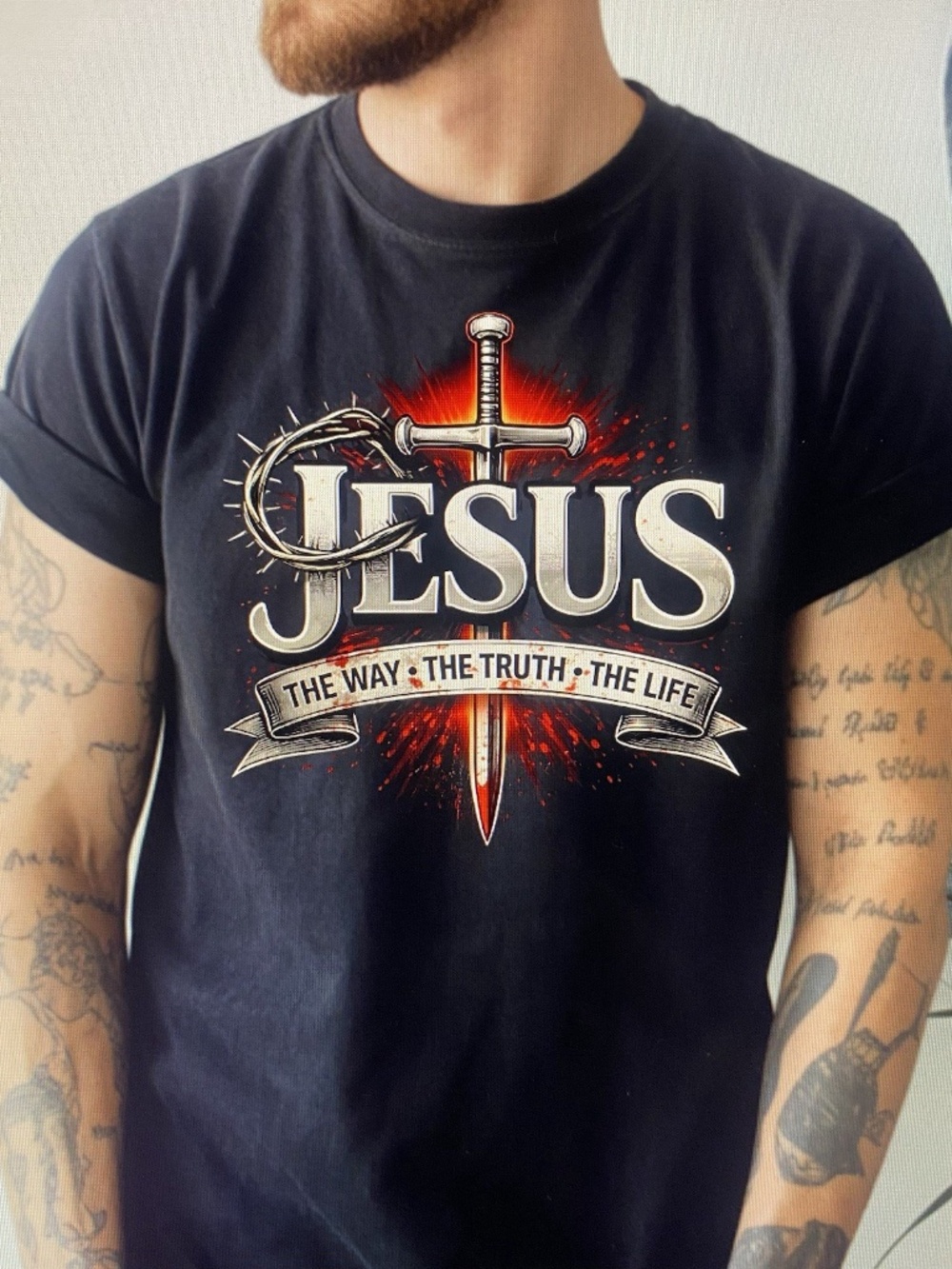 Jesus Way Truth Life T-shirt Size Large Unisex Black Short Sleeve Bible